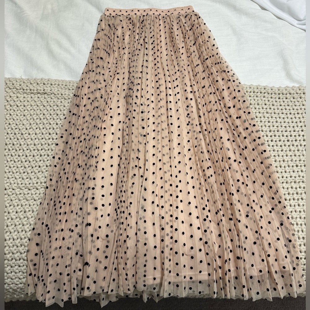 Red dress boutique - VINTAGE WAVE BEIGE TULLE POLKA DOT MAXI SKIRT - Picture 7 of 9